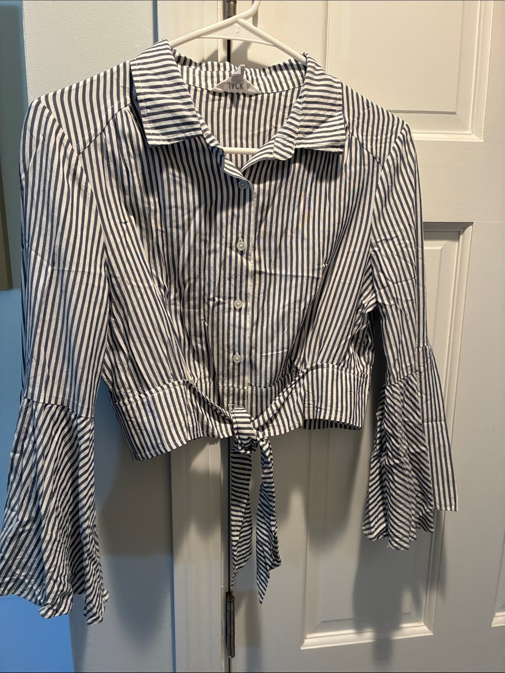 Jack by BB Dakota Black & White Striped Tie-Front Button Down Shirt